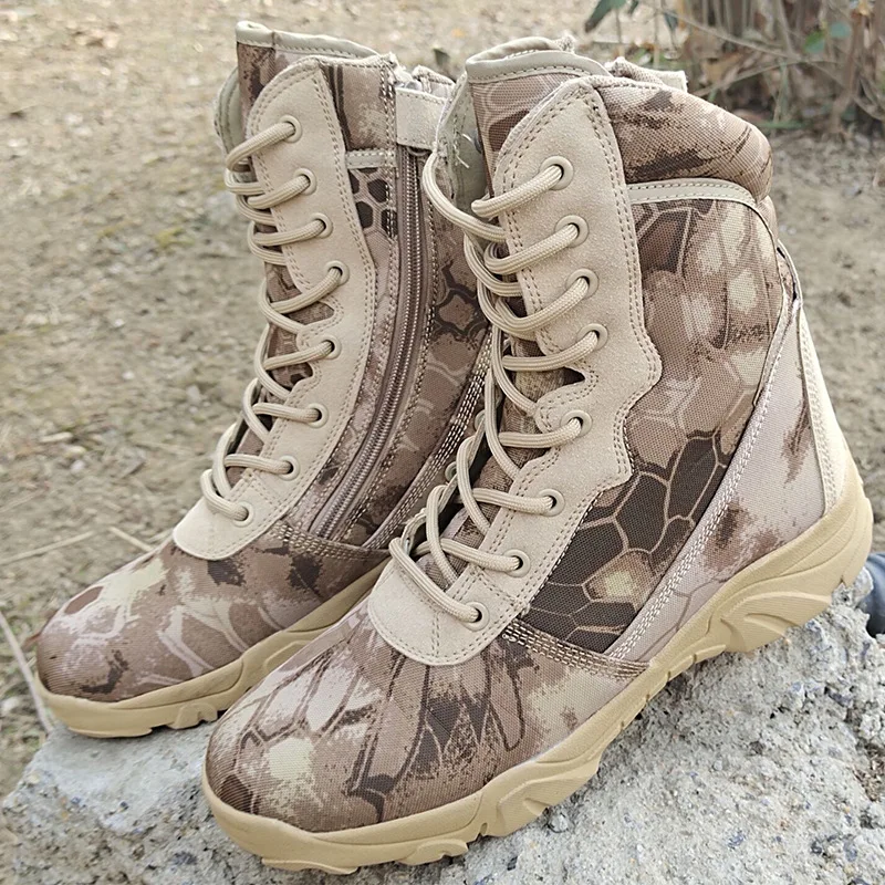 

Serpentine Camouflage Tactical Military Men Desert Boots Outdoor Combat Army Hiking Trekking Boots Platform Zippper Ankle Shoes