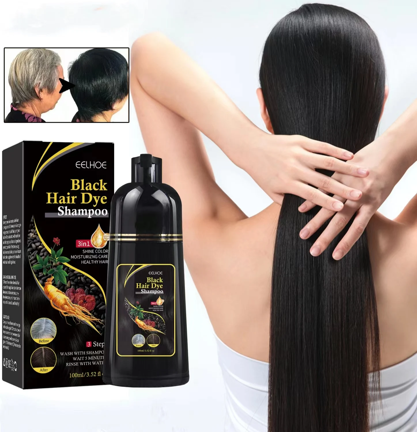 Organic Natural Fast Hair Dye 100ML Plant Essence Black Hair Color Dye Shampoo For Cover Gray White Hair