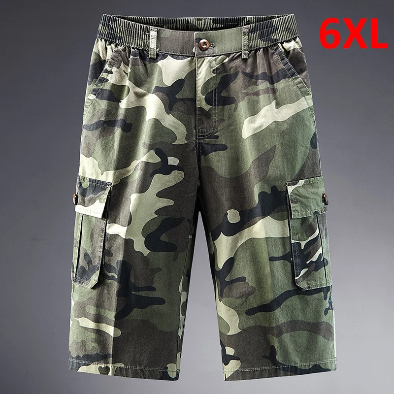 

Summer Calf-Length Pants Men Fashion Causal Military Camouflage Pants Summer Elastic Waist Bottoms Male Cargo Pants Cotton