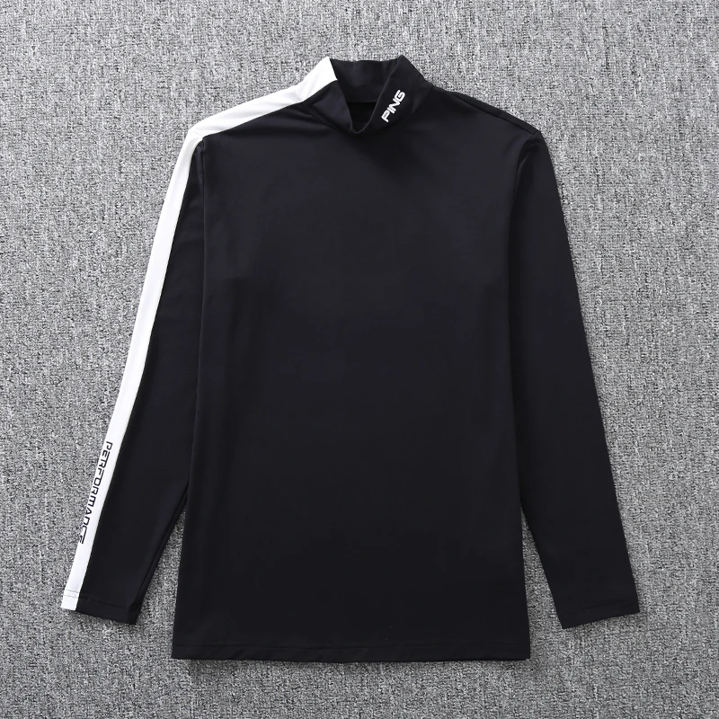 Men's golf autumn and winter sports T-shirt with slim golf half-turtleneck bottoming shirt in thin velvet