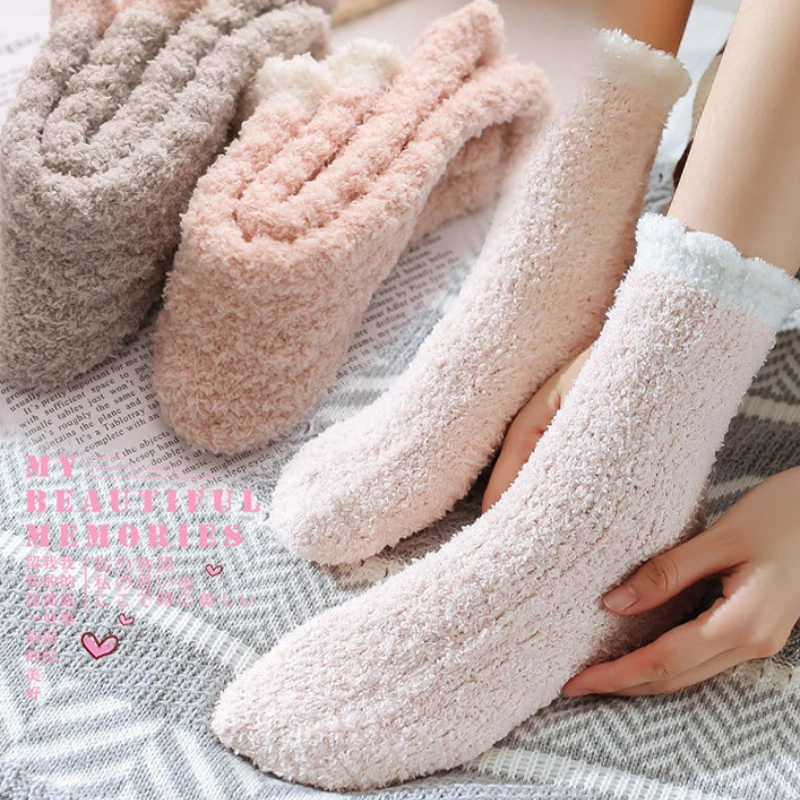 

Coral Fleece Socks Women's Fleece-Lined Thickened Cotton Socks Home Sleep Warm Room Socks Autumn Winter Keep Warm Hosiery