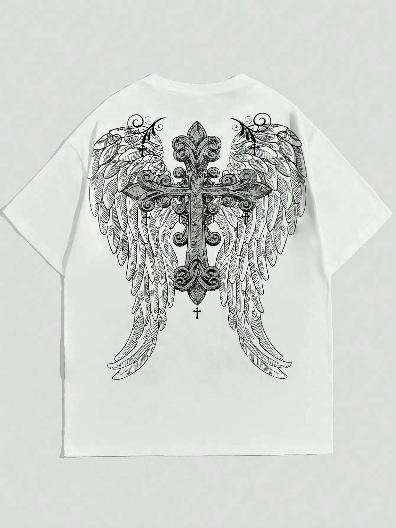Трендовая мужская футболка в стиле готики с принтом крыльев ангела и коротким