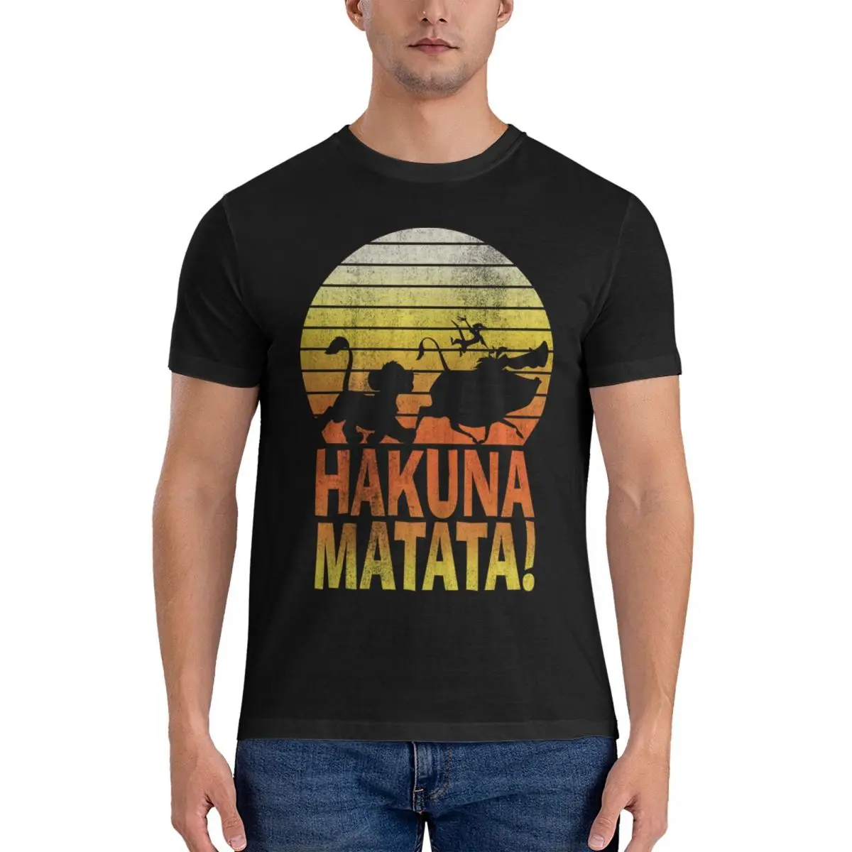 Crazy Disney The Lion King Hakuna Matata Silhoutte T-Shirts Men Pure Cotton T Shirt Short Sleeve Tees New Arrival Clothes