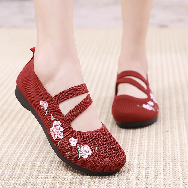 2023 Summer New Breathable Flat Shoes Light Ladies Sneaker Casual Footwear Comfortable Mom Mary Jane Shoes Female Ballet Flats