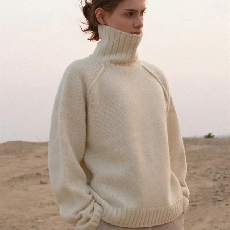 MOI @ Женский шерстяной свитер высокий воротник толстый вязаный свободный и