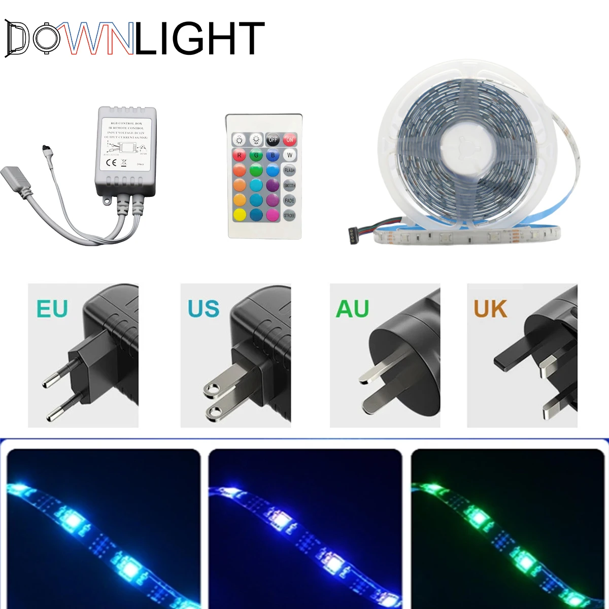 

RGB флюоресцентная лента 5 м/рулон 30 светодиодов/м 12 В 24 кнопки дистанционного управления IP20/IP65 16 цветов для праздника, украшение для дома SMD5050 RGB
