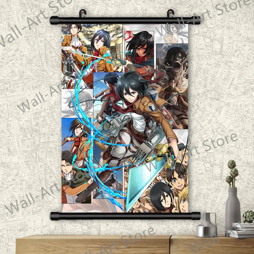 

Hanging Scrolls Painting Anime Attack on Titan Poster Canvas Mikasa Ackerman Figure Picture Wall Art Gift Living Room Home Decor