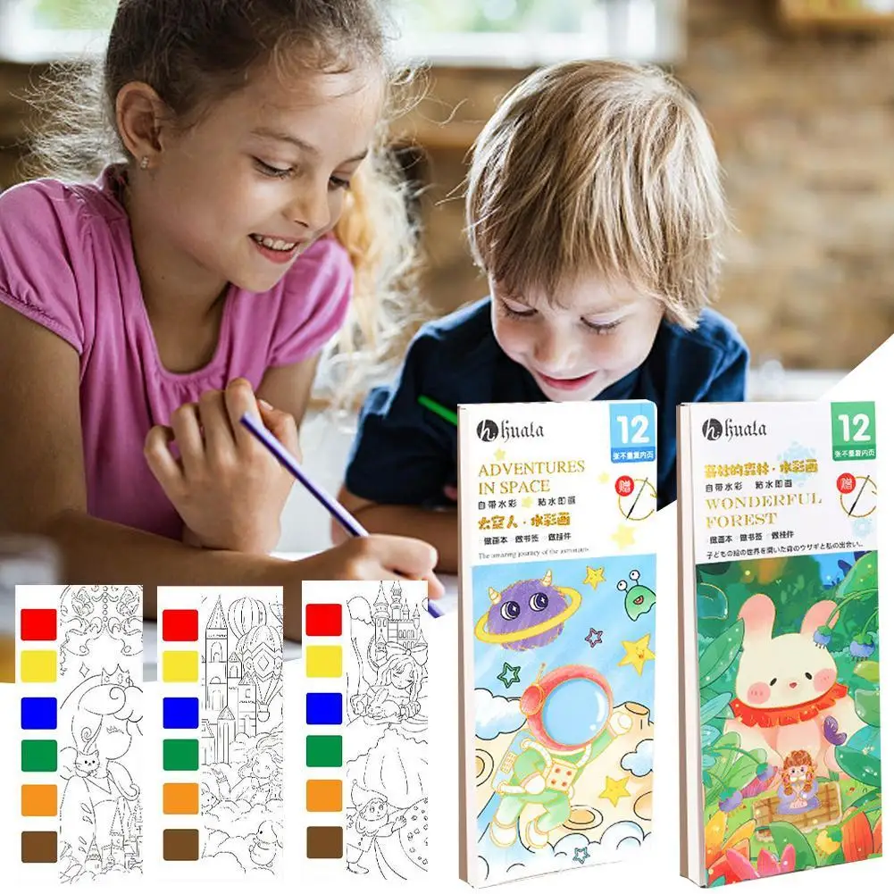 

20 Sheets Travel DIY Solid Watercolor Book Paint Set Watercolor Line Drawing Paint Coloring Book Brushes Kids Art Supplies