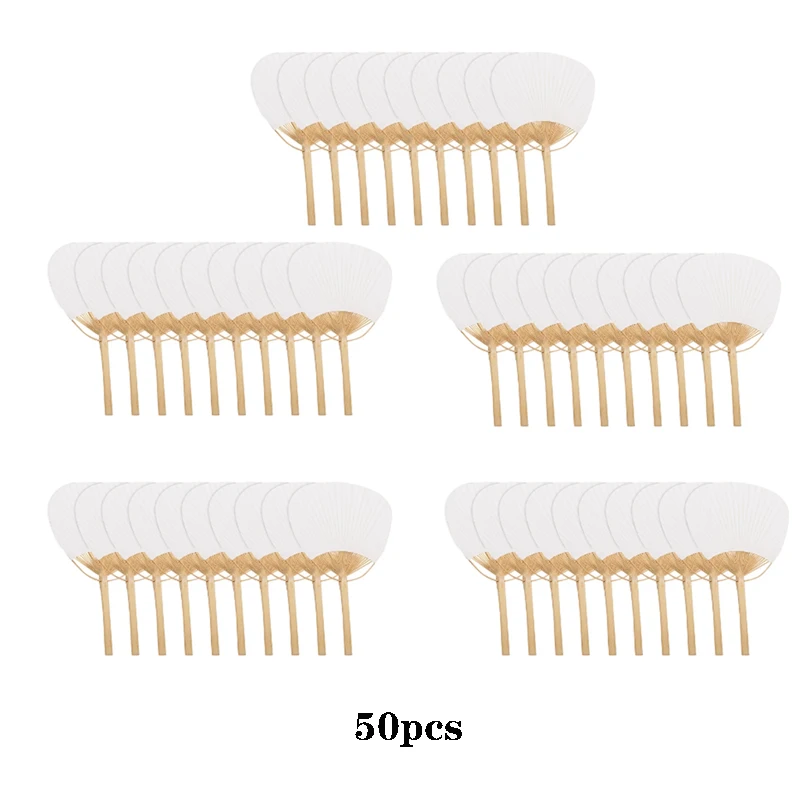 

50 Pieces Pure White Bamboo Row Fan Blank Handle Calligraphy Painting White Summer Fan Birthday Party Gift Decoration