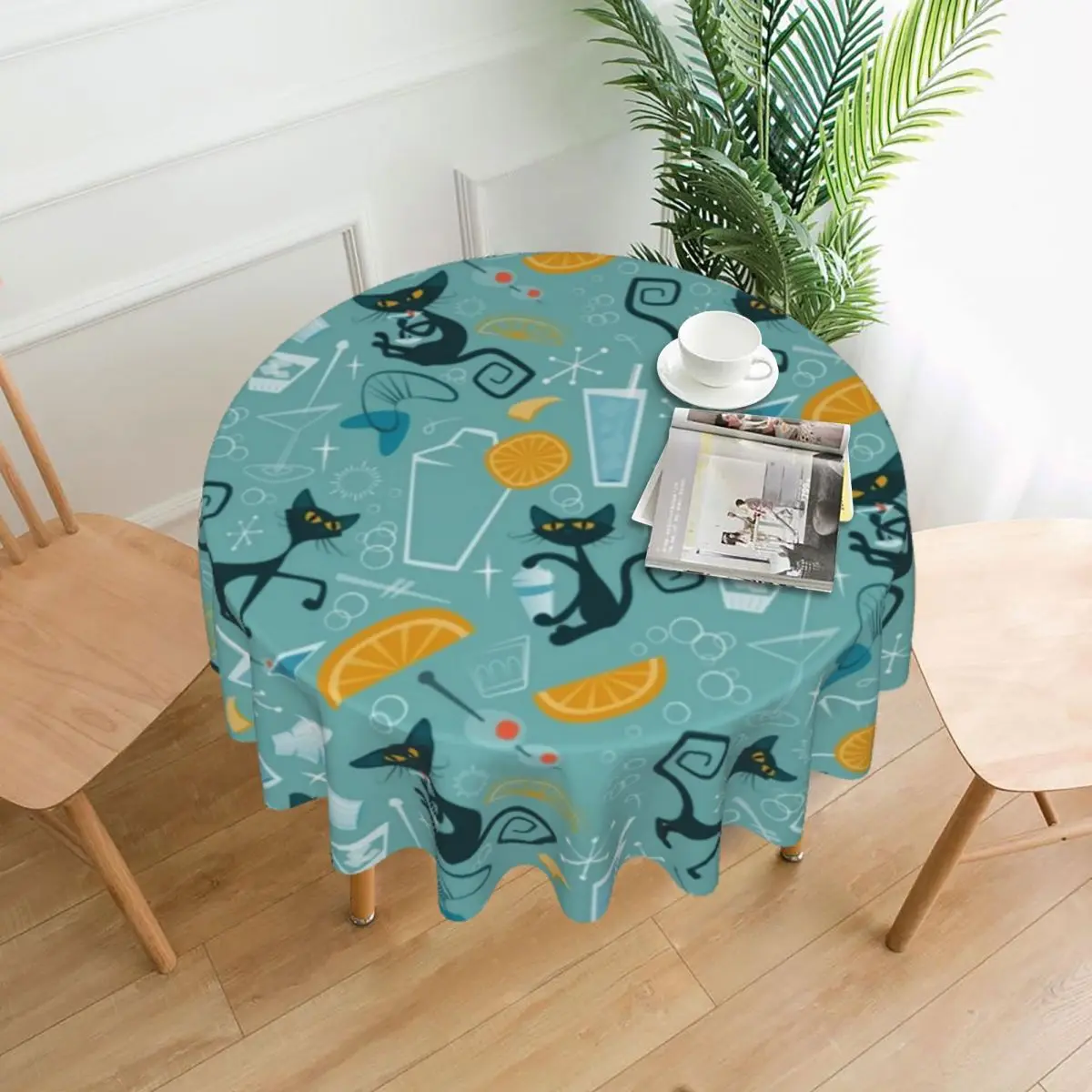 

Mid-Century Modern Tablecloth Cats and Cocktails Print Print Decoration Table Cover Polyester Party Cheap Washable Table Cloth