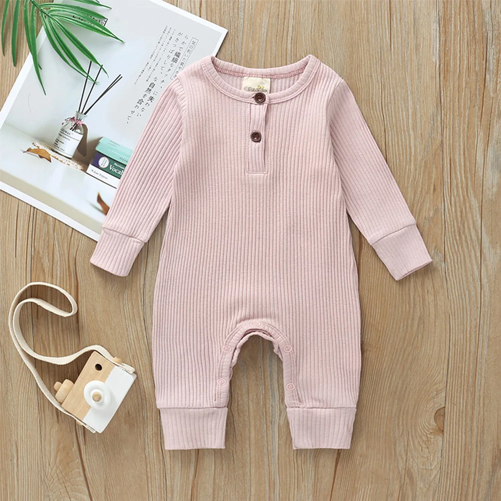 

3-18 Months Unisex Newborn Cotton Solid Color Newborn Pajamas Baby Rompers Baby Bodysuit Infant Toddler