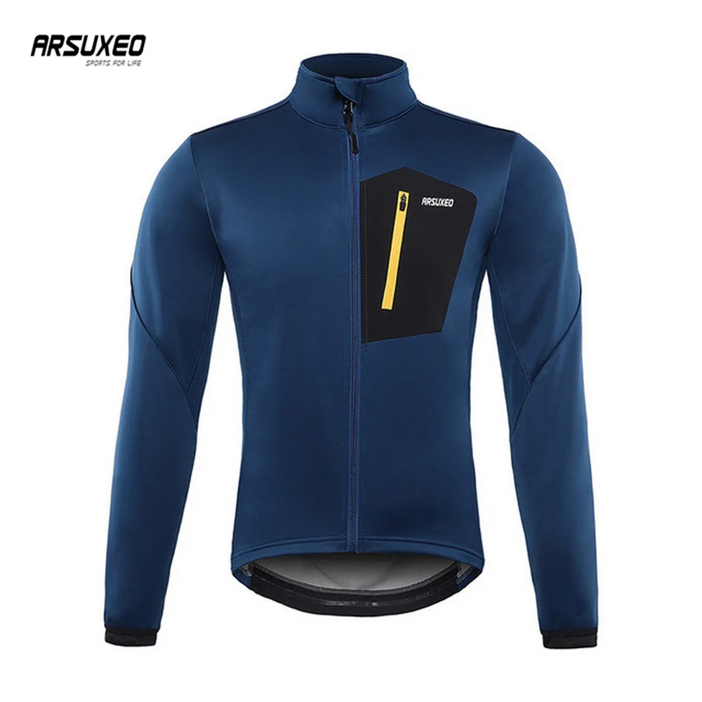 

ARSUXEO Men Winter Cycling Jacket Thermal Fleece Bike Coat Windproof MTB Clothing Bicycle Sportswear Hiking Camping Fishing Wear