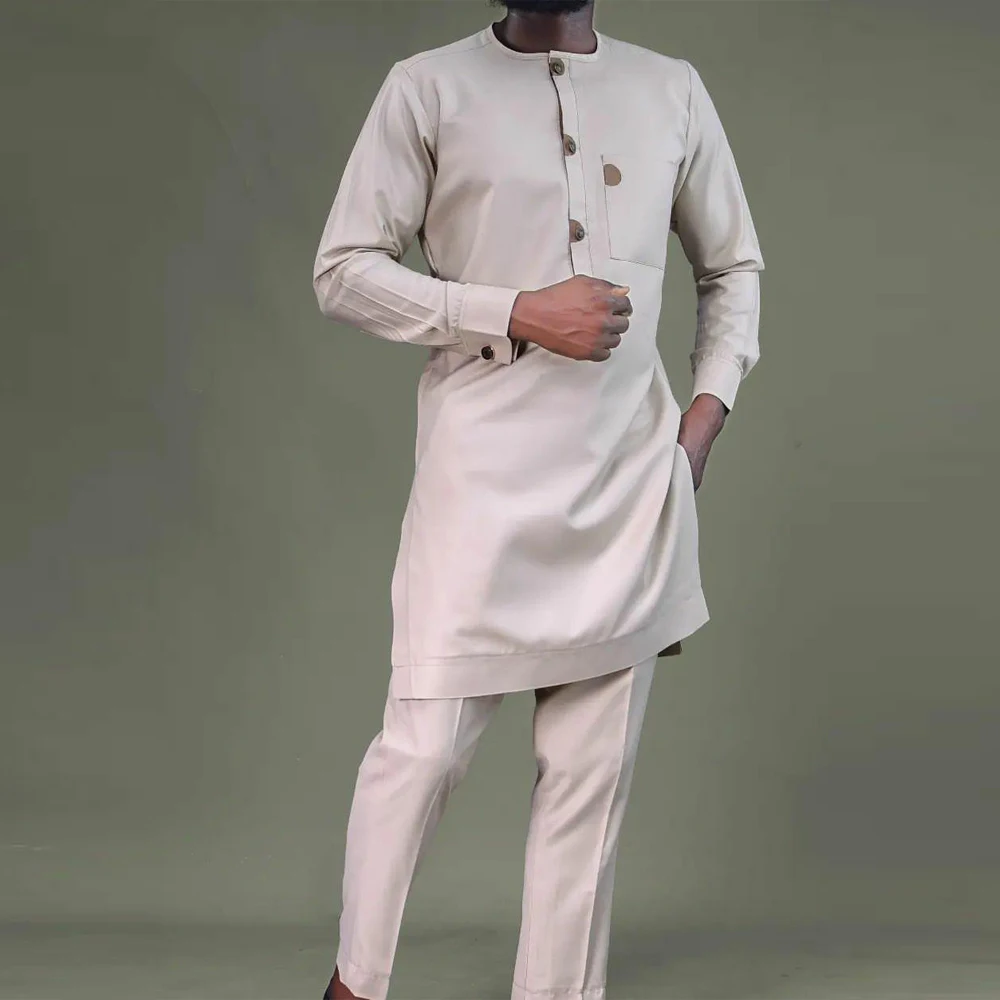 2023 Men Sets Clothes Outfits Printed with Pockets Long Sleeve Tops Trousers African Ethnic Dress Men Suits Business Costumes