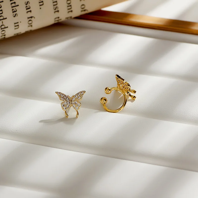

Fashion Cz Butterfly Clips Earrings Cute Gold Fake Piercing Korean Earrings for Women Girls Fashion Jewelry 2022