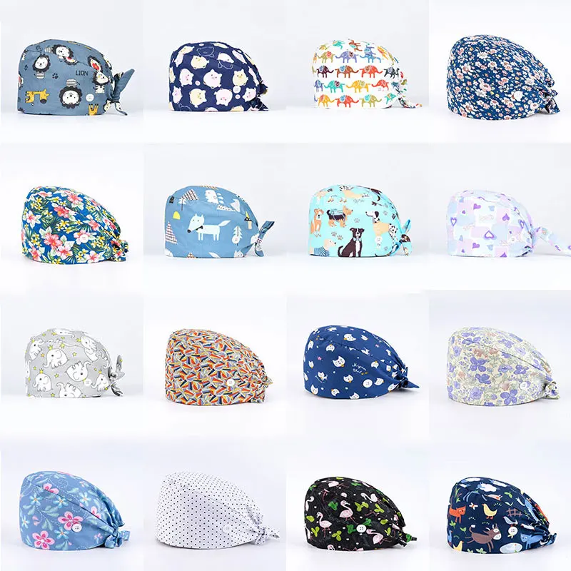 

2022 Prints Cotton Printing Surgical Cap Unisex Adjustable Nurse Cap Buckle Elastic Beauty Hats Baotou Cap Fashion Doctor Hat