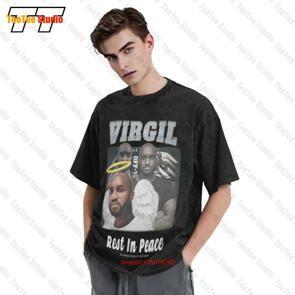 Фото Винтажная футболка большого размера Virgil Abloh Memorial VLVO №3