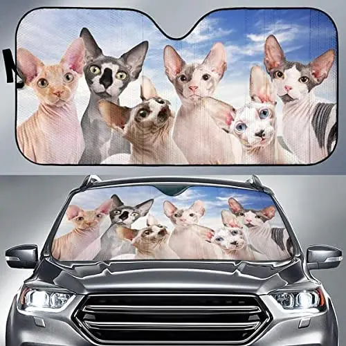 

Cute Sphynx Cat Family Cat Lover Car Sunshade, Sphynx Cat Front Window Sun Cover for Cat Lover, Car Windshield Durable Visor for
