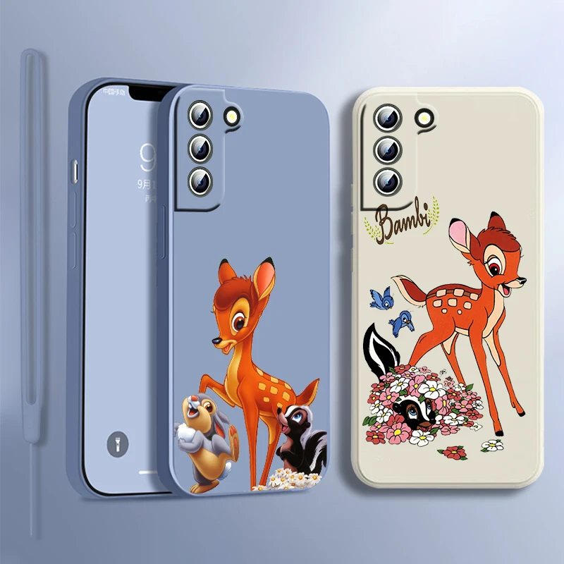 

Anime Cute Bambi Phone Case For Samsung Galaxy S23 S22 S21 S20 S10 S9 Ultra Plus Pro FE Liquid Rope Soft Phone Case Coque Capa