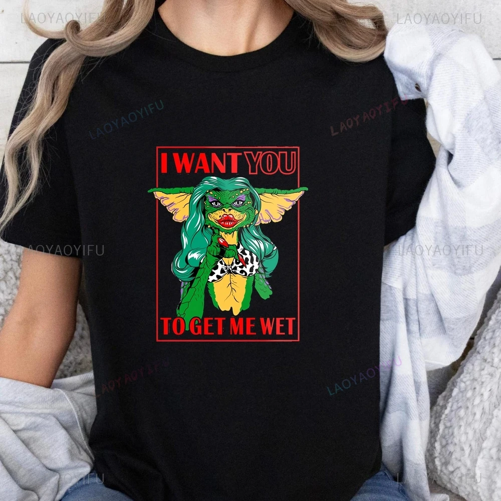 Винтажная футболка с модным принтом Гремлины из фильма топ GIZMO нейтральный тренд