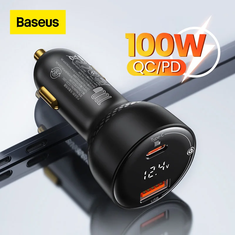 

Baseus 100W Car Charge Fast Charge Type C PD3.0 QC3.0 PPS Quick Charger Dual USB Phone Charger For IPhone Huawei Xiaomi Samsung