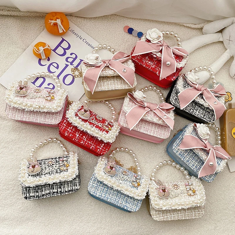 

Children's Mini Handbags Tote Cute Kids Pearl Bow Princess Messenger Bag Little Girl Small Coin Wallet Pouch Girls Party Purse