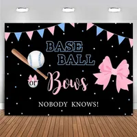 Baseball or Bows Gender Reveal Backdrop Boy or Girl He or She Blue or Pink Party Wall Banner Sports Theme Baby Shower Background