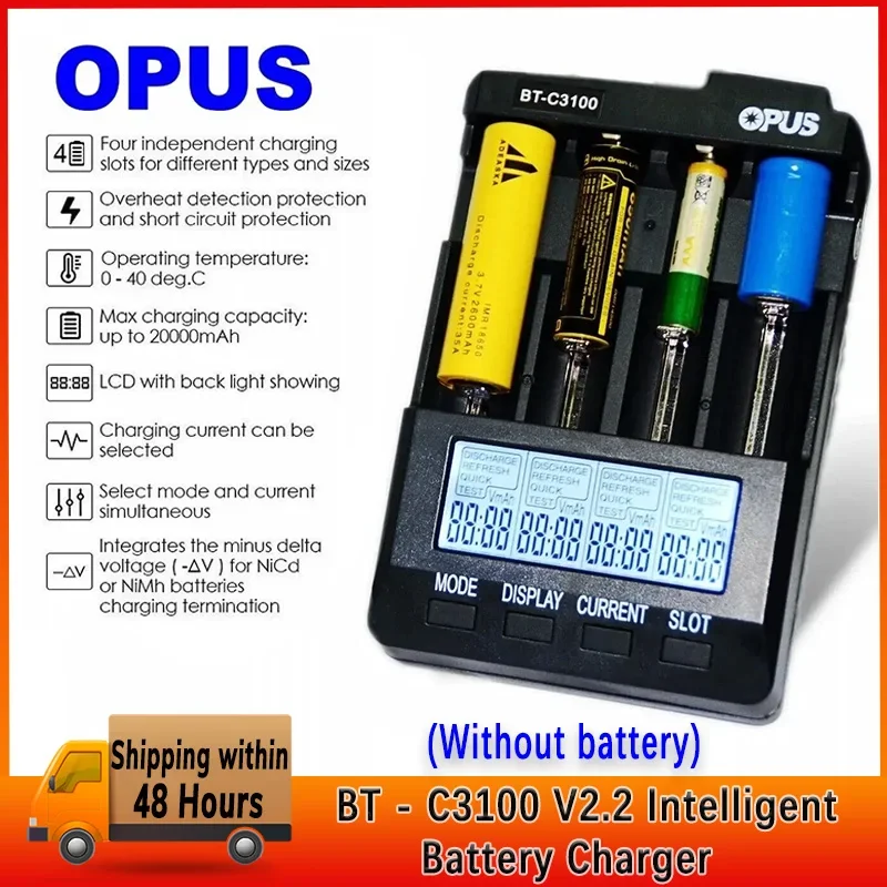 

Стандартное зарядное устройство Opus BT-C3100 V2.2, цифровое интеллектуальное зарядное устройство с 4 слотами для батарей AA/AAA LCD