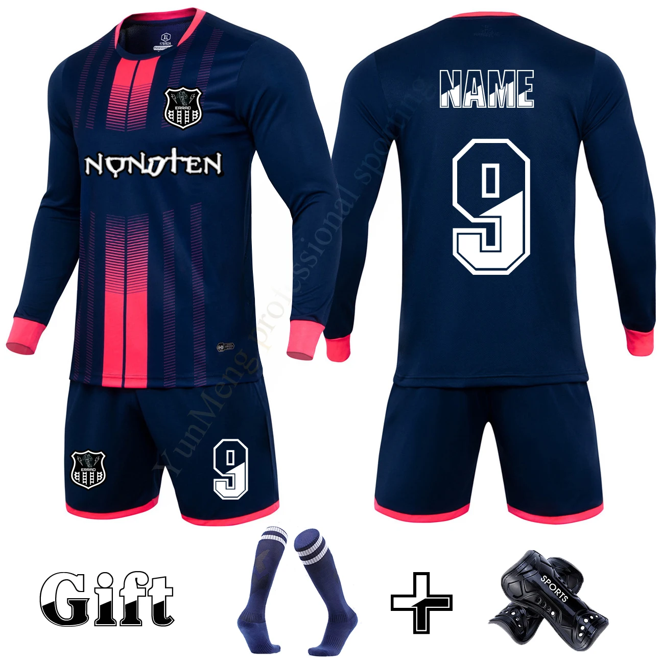 

Customized Adult Children Football Jerseys Uniforms Tracksuit Boys Girls Soccer Clothes Sets Free Soccer Shin Guards Pads Sock
