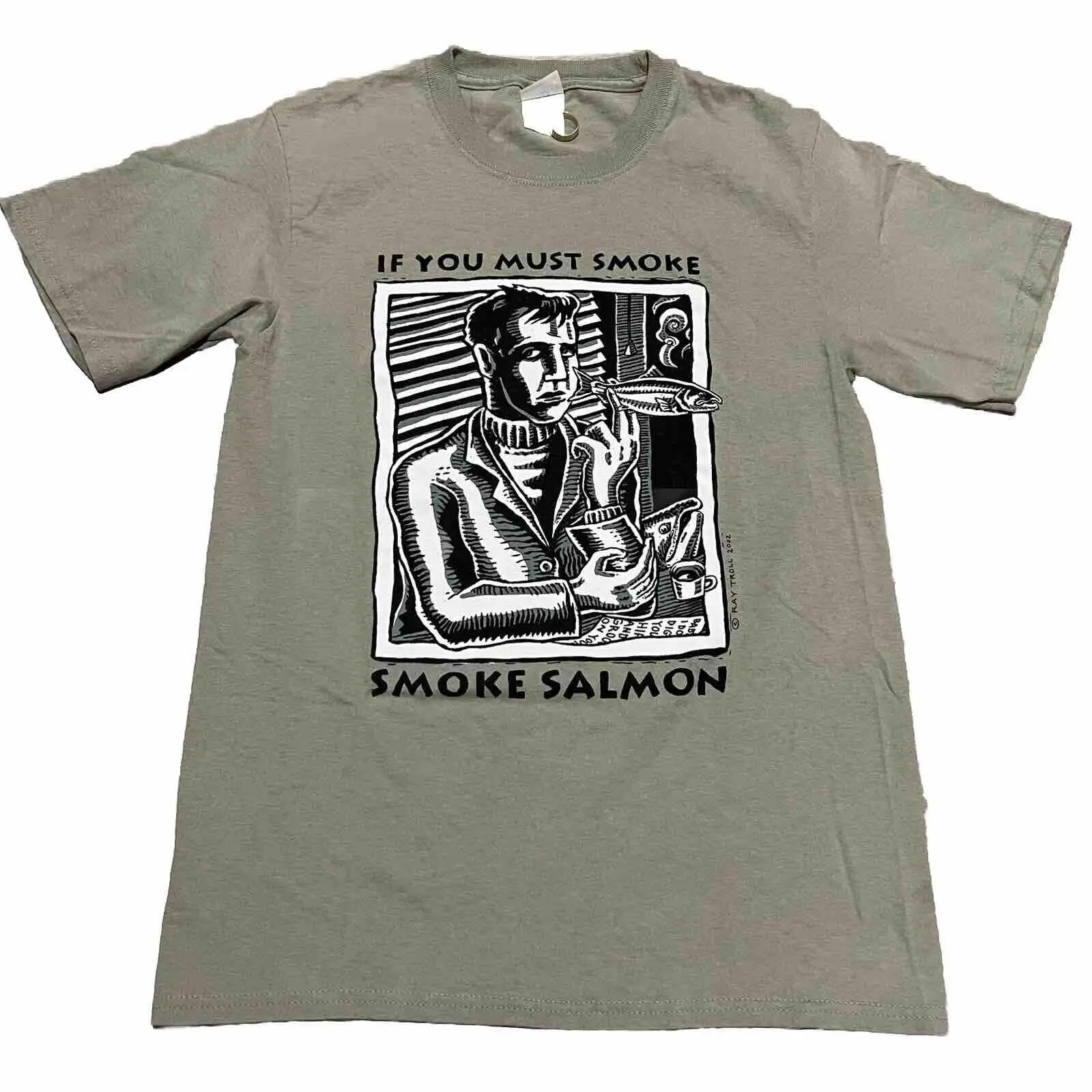 Зеленая футболка с длинным или коротким рукавом принтом If Must Smoke