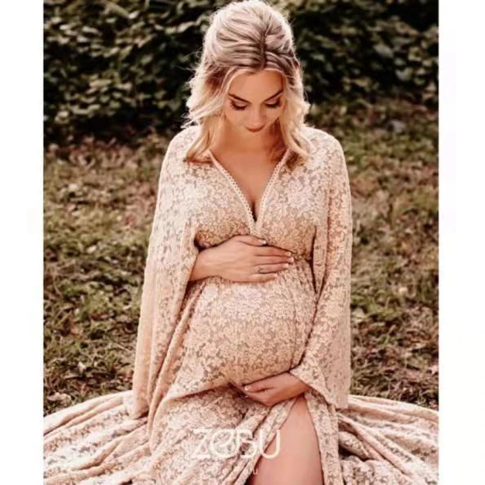 Lace Flowers Maternity Photography Props Dress Clothes For Pregnant Women Wedding Maternity Voile Gown Photo Shoot Accessories