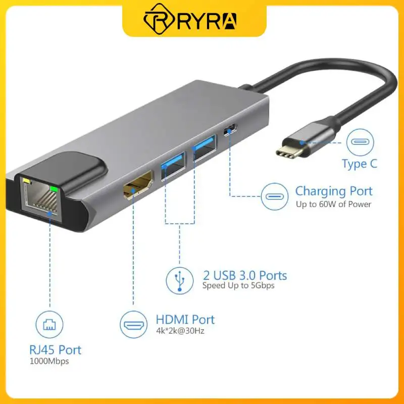 

USB-концентратор RYRA 5 в 1, совместимый с Gigabit Ethernet Rj45