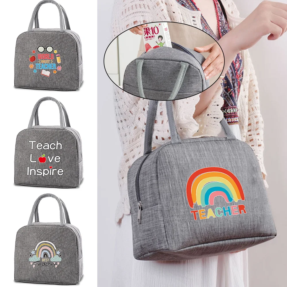 

Portable Lunch Bag Thermal Insulated Lunch Box Tote Cooler Handbag Bento Pouch Teacher Pattern Gift School New Food Storage Bags