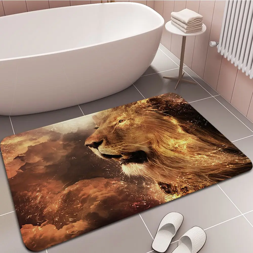 

Мягкий напольный коврик с рисунком льва для дома, спальни, кухни, ванной, нескользящий дверной коврик, напольный коврик