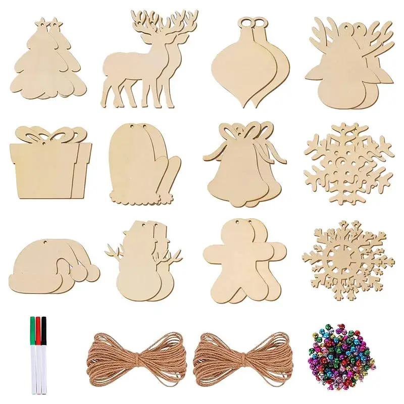 

Рождественские деревянные вырезы, деревянные вырезы, украшения, 24 шт., необработанные отверстия, рождественская елка, подвесные украшения, ...