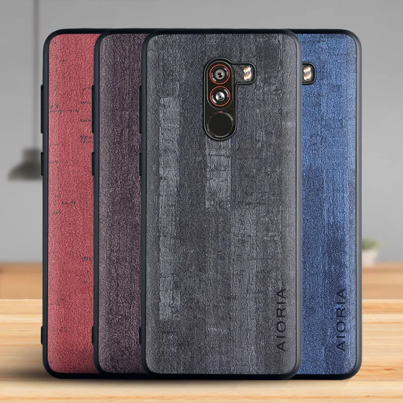 

Case for Xiaomi Pocophone F1 Funda Luxury Vintage Bark pattern Leather Phone Cover for xiaomi pocopohone f1 case Coque