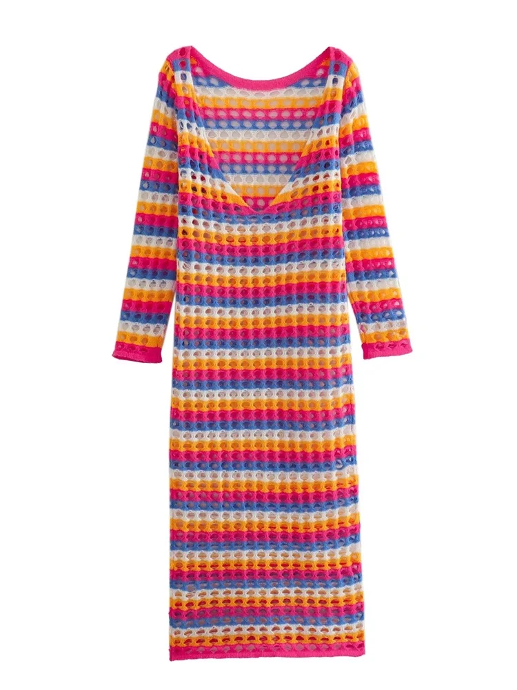 

Женское трикотажное платье-миди с открытой спиной и длинным рукавом