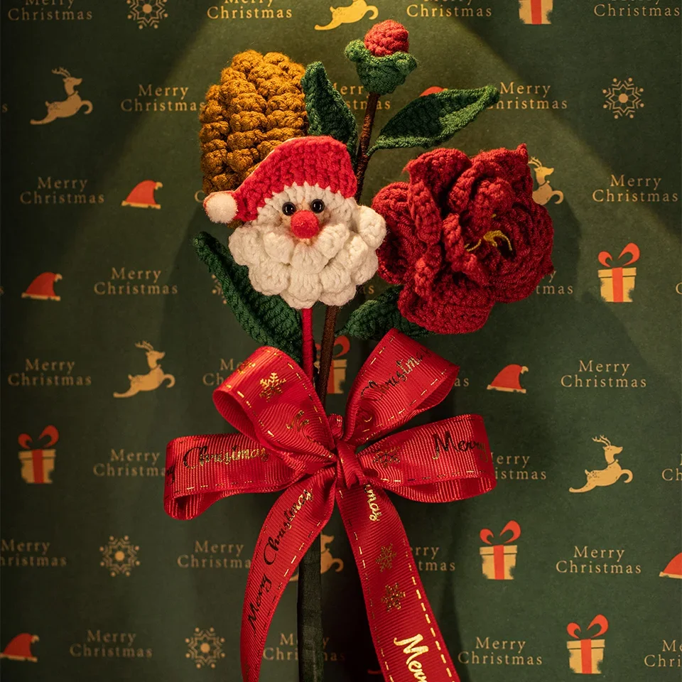 

Дед Мороз, роза, рукоделие, букет подружки невесты, свадебный букет, вязаный цветок ручной работы
