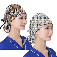 working cap with button 100 cotton printing sweat absorbent scrub cap elastic adjustable hair bandage for women surgicals hat