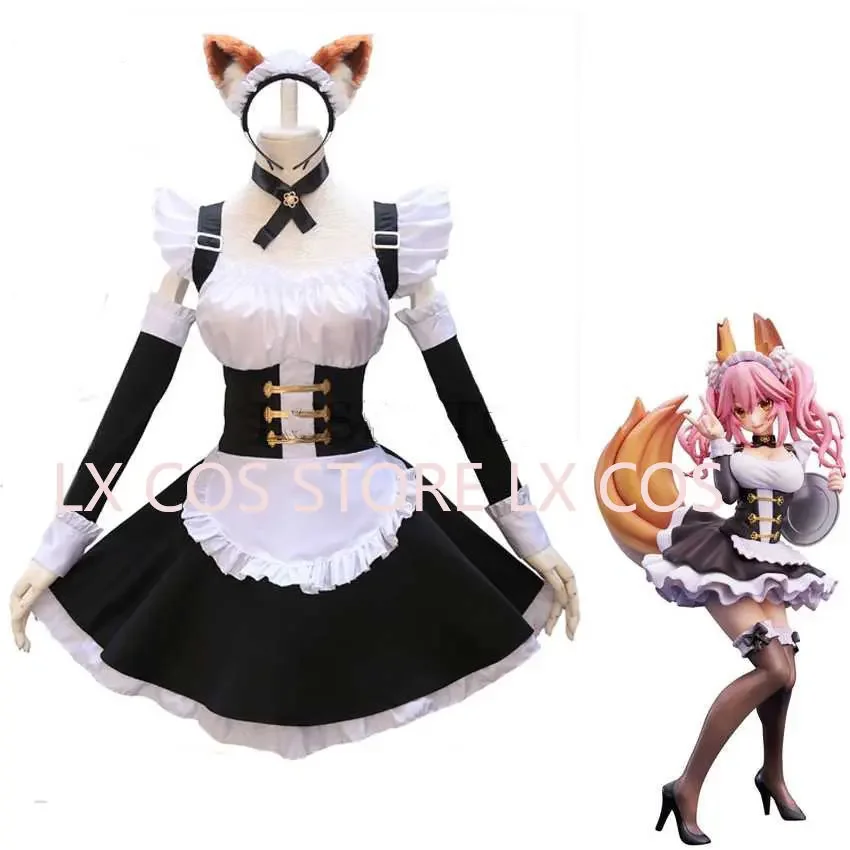 Fate Grand Order Косплей Костюм тамамо no Mae горничная Платье Fate/EXTRA FGO парик хвост уши для