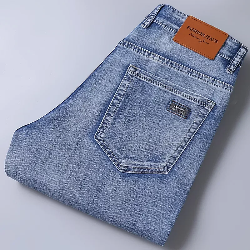 

NEW IN Spring Summer Regular Fit Men Stretch Jeans Fashion Casual Slim Fit Denim Trousers Male Blue Pants Men Clothing