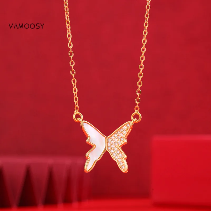 Dainty Gold Color Necklaces for Women Trendy Butterfly Heart Shell Zircon Pendant Choker Female 45cm Chains Collar Her Gifts