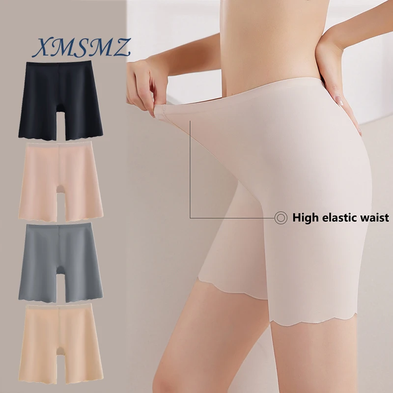 

AMYQSL 2 In 1 High Waist Seamless Ice Silk Safety Pants Women Panties Wave Breathable Short Under Skirt Tights Women Underwear