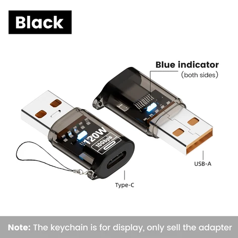 Элough адаптер 120 Вт типа C «мама» на USB A «папа» для быстрой зарядки, прозрачный USB 3,2/Gen 2 OTG для iPhone 15 16, планшетного компьютера