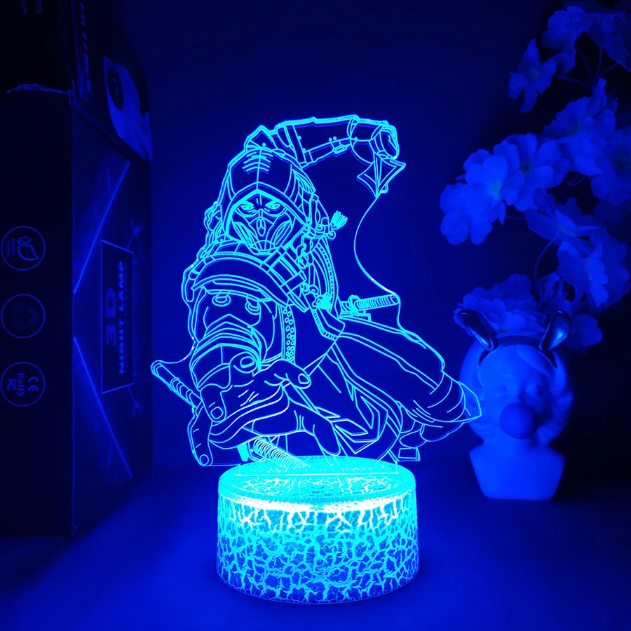 Декоративный ночник Mortal Kombat Sub Zero 3D для геймеров светодиодная настольная