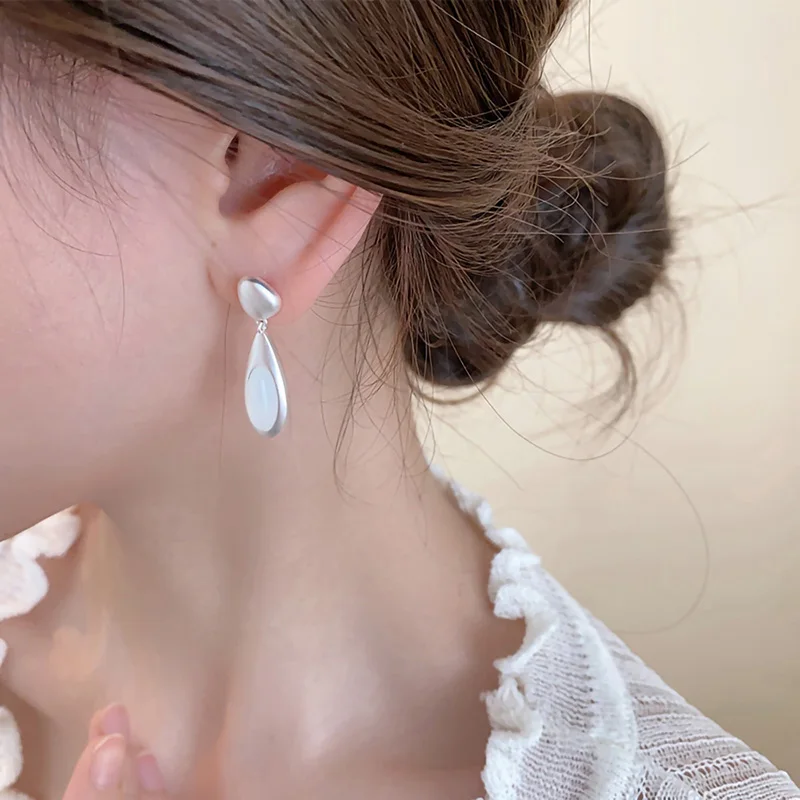 Новые корейские модные простые матовые серьги с каплями воды кошачий глаз и