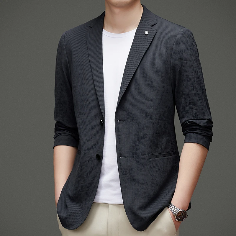 

Men's Solid Color Striped Blazer Jacket Spring Autumn Casual Suit Korean Version Outerwear men blazer slim fit