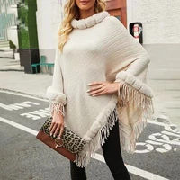 autumn and winter new collar shawl cape ladies fringed knitted pullover cape coat
