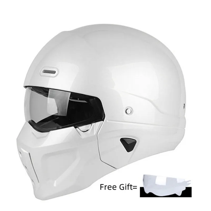 Gloss White Vintage Motocross Motorcycle Retro Cafe Racer Vespa Open Kask Full Face Casco Modular Moto Helmet Dot Black S M L XL
