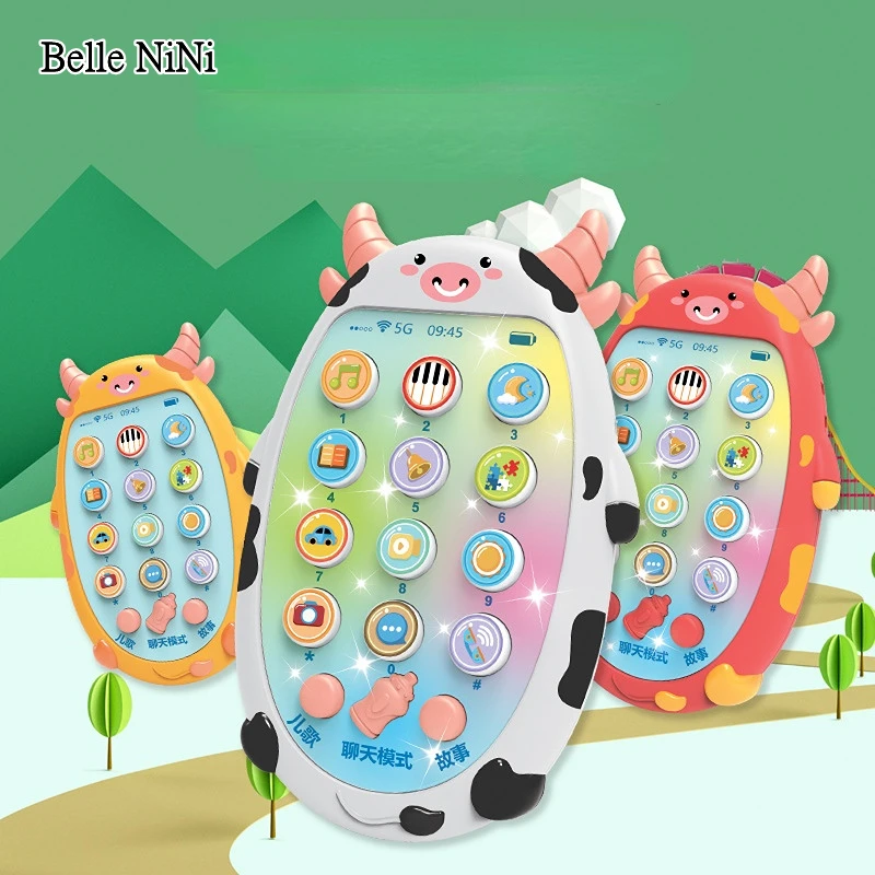 

Baby Simulation Hot Mobile Phone Music Toy Calf Early Education Puzzle Story Machine Telephone Bilingual Cartoon Animal 2022