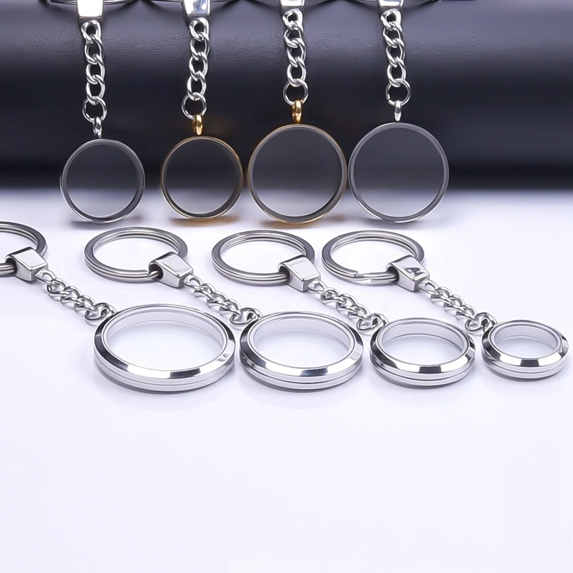 

1Pc 20-40mm Stainless Steel Round Glass Floating Memory Locket Pendant Keyring Jewelry Living Photo Relicario Women Keychain